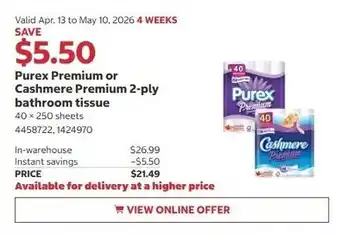 Costco Purex Premium or Cashmere Premium 2-ply bathroom tissue offer