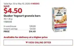 Costco Quaker Yogourt granola bars offer
