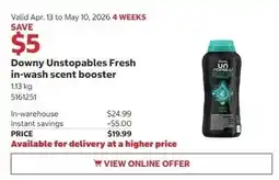 Costco Downy Unstopables Fresh in-wash scent booster offer