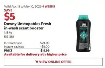Costco Downy Unstopables Fresh in-wash scent booster offer