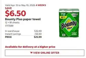 Costco Bounty Plus paper towel offer
