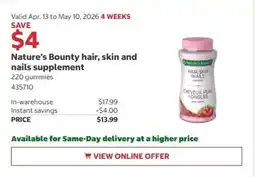 Costco Nature's Bounty hair, skin and nails supplement offer