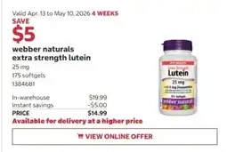 Costco Webber naturals extra strength lutein offer