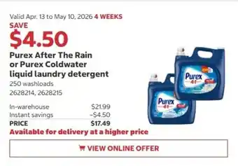 Costco Purex After The Rain or Purex Coldwater liquid laundry detergent offer