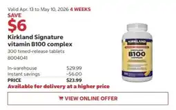 Costco Kirkland Signature vitamin B100 complex offer