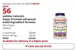Costco Webber naturals super prostate advanced multi-ingredient formula offer