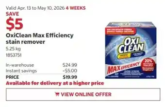 Costco OxiClean Max Efficiency stain remover offer