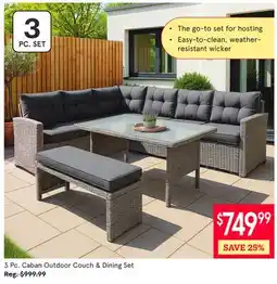 Kitchen Stuff Plus 3 Pc. Caban Outdoor Couch & Dining Set offer