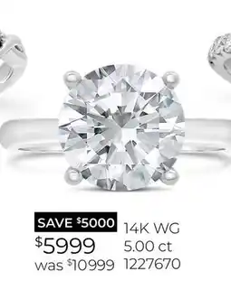 Charm Diamond New Brilliance Lab Grown 5.00CT Diamond Solitaire Ring in 14K White Gold offer