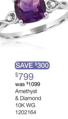 Charm Diamond 10K White Gold Amethyst and Diamond Infinity Ring offer