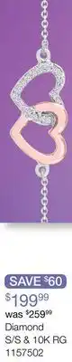 Charm Diamond Sterling Silver 10K Rose Gold Diamond Heart Bracelet offer