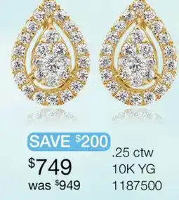 Charm Diamond 10K Yellow Gold 0.25CTW Diamond Pear Shaped Earrings offer