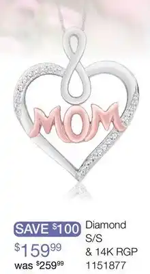 Charm Diamond Sterling Silver 14K Rose Gold Plated Diamond Mom Pendant offer