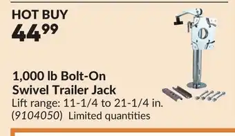 Princess Auto 1,000 lb Bolt-On Swivel Trailer Jack offer