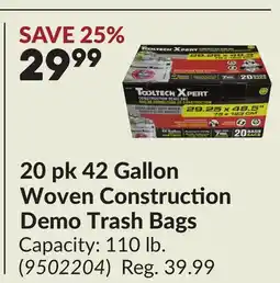 Princess Auto 20 pk 42 Gallon Woven Construction Demo Trash Bags offer