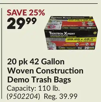 Princess Auto 20 pk 42 Gallon Woven Construction Demo Trash Bags offer