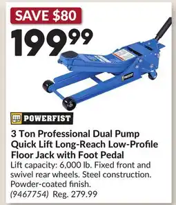 Princess Auto 3 Ton Professional Dual Pump Quick LiftLong-Reach Low-Profile Floor Jack with Foot Pedal offer