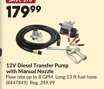 Princess Auto 12V Diesel Transfer Pump with Manual Nozzle offer