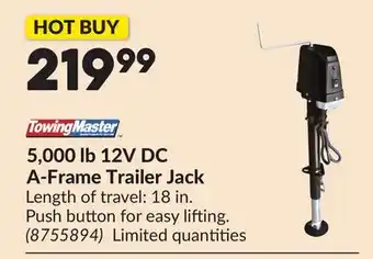 Princess Auto 5,000 lb 12V DC A-Frame Trailer Jack offer