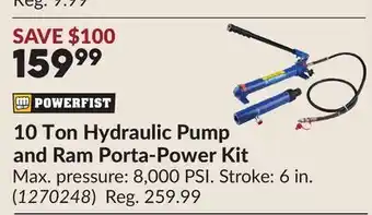 Princess Auto 10 Ton Hydraulic Pump and Ram Porta-Power Kit offer