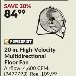 Princess Auto 20 in. High-Velocity Multidirectional Floor Fan offer