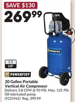 Princess Auto 20 Gallon Portable Vertical Air Compressor offer
