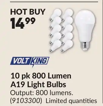 Princess Auto 10 pk 800 Lumen A19 Light Bulbs offer