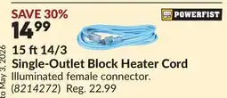 Princess Auto 15 ft14/3 Single-Outlet Block Heater Cord offer