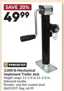Princess Auto 2,000 lb Mechanical Implement Trailer Jack offer