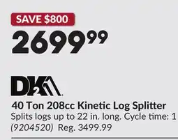 Princess Auto 40 Ton 208cc Kinetic Log Splitter offer