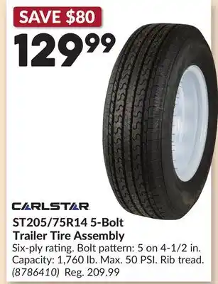 Princess Auto ST205/75R14 5-Bolt Trailer Tire Assembly offer