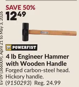 Princess Auto 4 lb Engineer Hammer with Wooden Handle offer