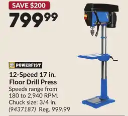 Princess Auto 12-Speed 17 in. Floor Drill Press offer