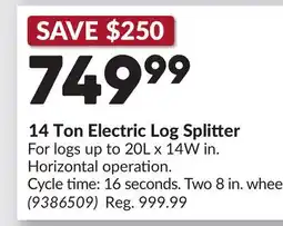 Princess Auto 14 Ton Electric Log Splitter offer