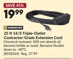 Princess Auto 25 ft14/3 Triple-Outlet Contractor-Grade Extension Cord offer