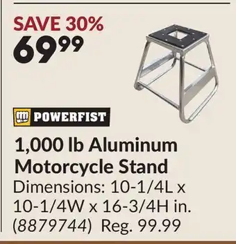 Princess Auto 1,000 lb Aluminum Motorcycle Stand offer