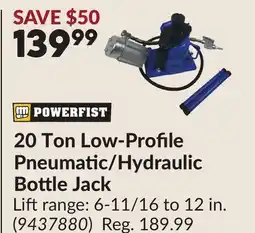 Princess Auto 20 Ton Low-Profile Pneumatic/Hydraulic Bottle Jack offer