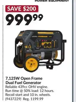Princess Auto 7,125W Open Frame Dual Fuel Generator offer