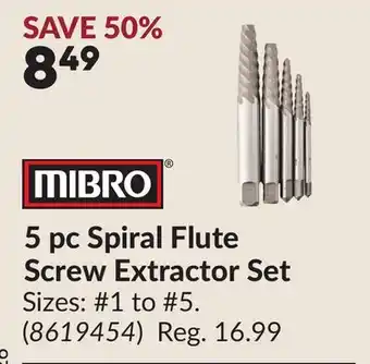Princess Auto 5 pc Spiral Flute Screw Extractor Set offer
