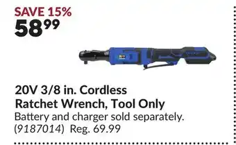 Princess Auto 20V 3/8 in. Cordless Ratchet Wrench, Tool Only offer