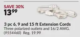 Princess Auto 3 pc 6, 9 and 15 ft Extension Cords offer