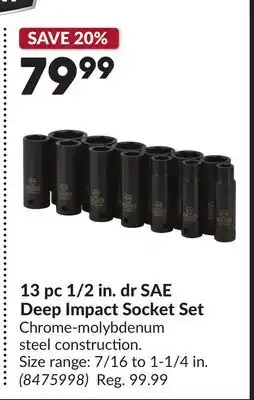 Princess Auto 13 pc 1/2 in. dr SAE Deep Impact Socket Set offer