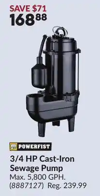 Princess Auto 3/4 HP Cast-Iron Sewage Pump offer