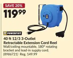 Princess Auto 40 ft12/3 3-Outlet Retractable Extension Cord Reel offer