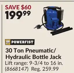 Princess Auto 30 Ton Pneumatic/ Hydraulic Bottle Jack offer