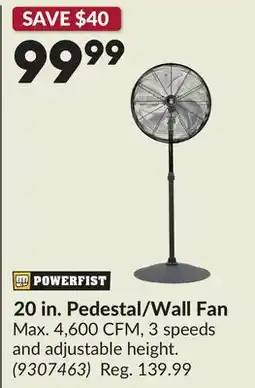 Princess Auto 20 in. Pedestal/Wall Fan offer