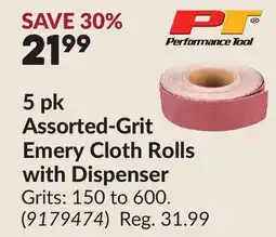 Princess Auto 5 pk Assorted-Grit Emery Cloth Rolls with Dispenser offer