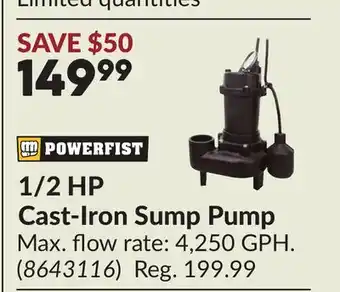 Princess Auto 1/2 HP Cast-Iron Sump Pump offer