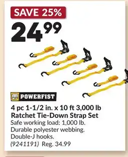 Princess Auto 4 pc 1-1/2 in. x 10 ft3,000 lb Ratchet Tie-Down Strap Set offer