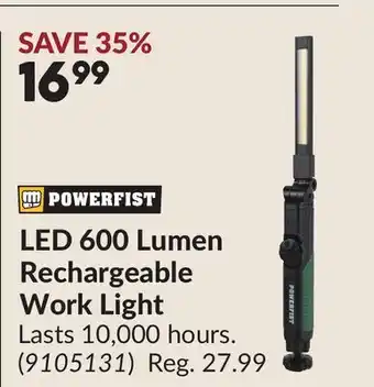 Princess Auto LED 600 Lumen Rechargeable Work Light offer